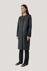 Leather Minimal Coat — model side