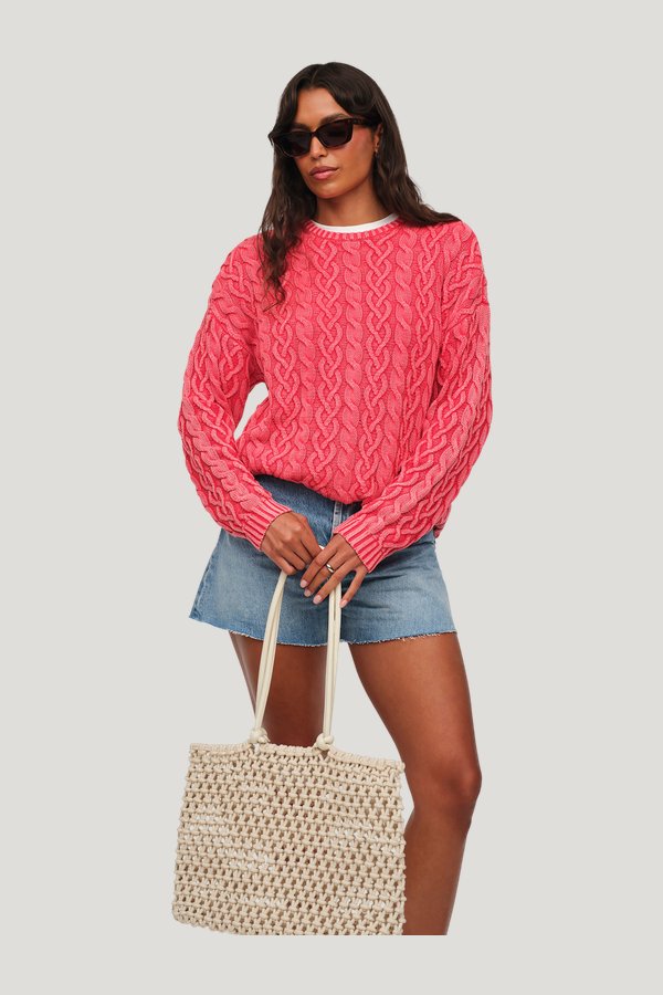 Lightweight Cable Sweater | Cayenne — model side