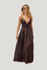 Linen Blend Crinkle Volume Strap Dress — model front