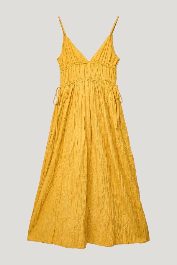 Linen Blend Crinkle Volume Strap Dress — extra