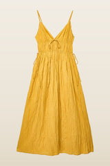 Linen Blend Crinkle Volume Strap Dress — model back