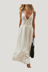 Linen Blend Crinkle Volume Strap Dress — model front
