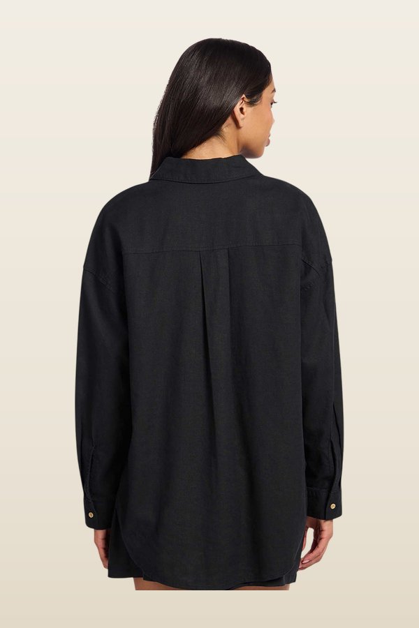 Linen Boyfriend Shirt — model back