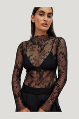 Long Sleeve Lace Top — model front