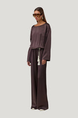 Long Sleeve Silk Jumpsuit — model side