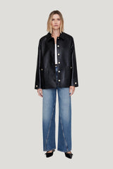 Luca Jacket - Black Recycled Leather — model side