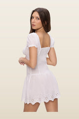 Lucien Cotton Embroidered Mini Dress - Optic — model back