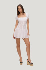 Lucien Cotton Embroidered Mini Dress - Optic — model front