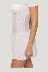 Lucien Cotton Embroidered Mini Dress - Optic — model side