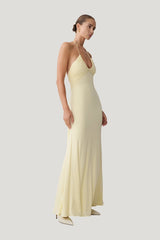 Maely Gathered Slinky Maxi Dress — model side