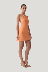 Maggie Cupro Halter Mini Dress — model side