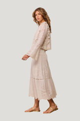 Mallow Cotton Bandana Eyelet Midi Skirt — model side