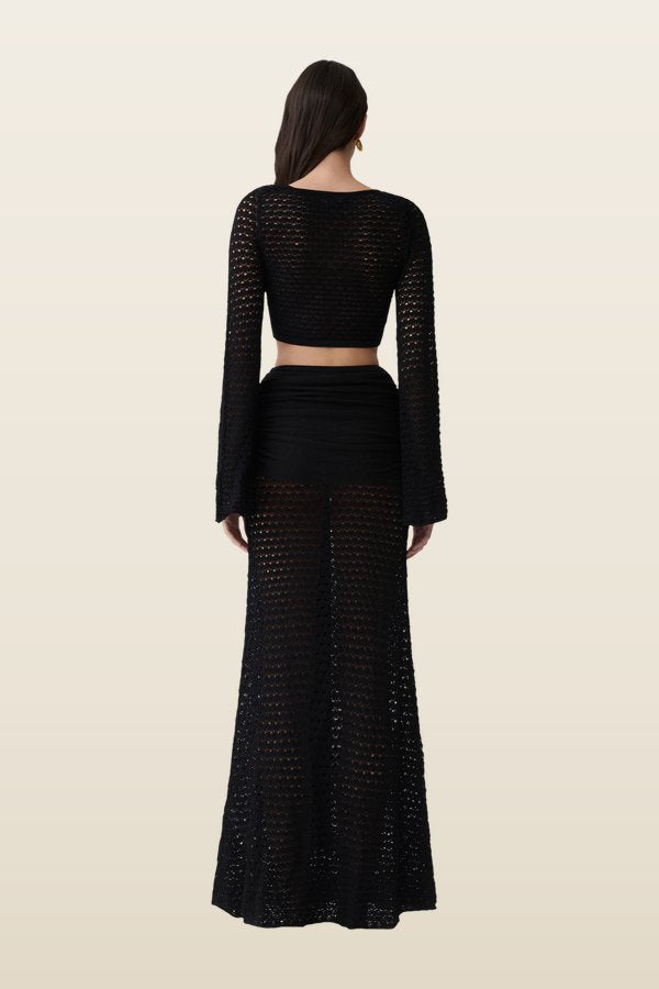 Mania Crochet Long Sleeve Cropped Top — model back