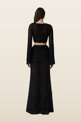 Mania Crochet Long Sleeve Cropped Top — model back