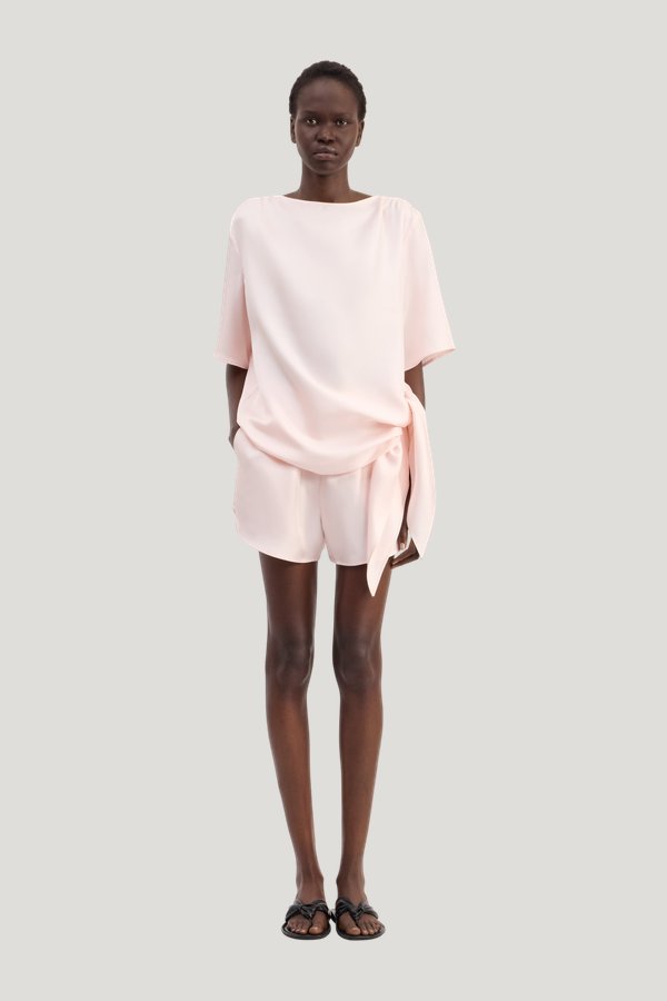 MANO Asymmetric silk top — model front