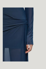 Marabou Long Sleeve Maxi Dress - Petrol — model side