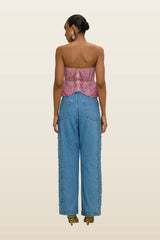 Marina Denim Embroidered Pants — model back
