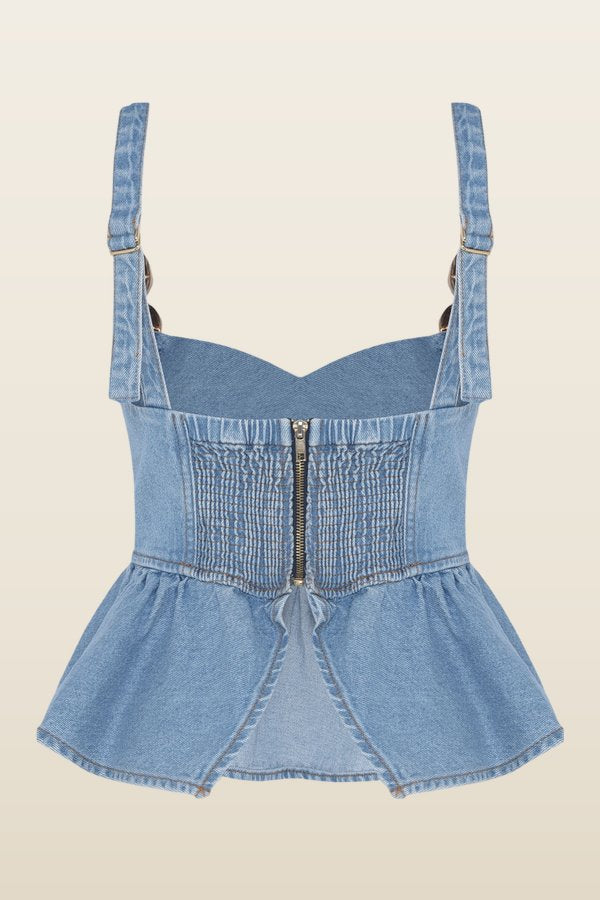 Marina Denim Top — model back