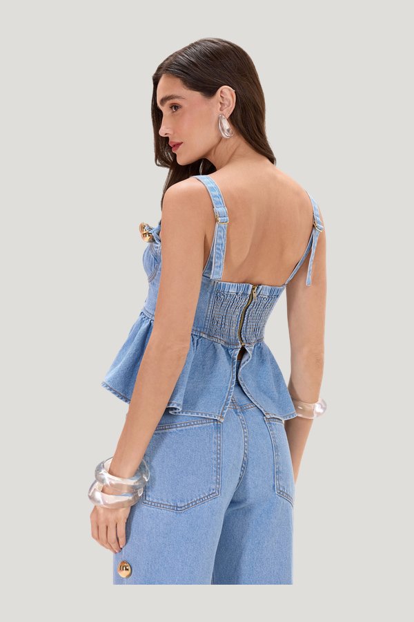 Marina Denim Top — model side