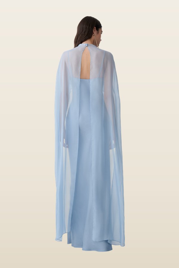 Martinne Chiffon Cape Maxi Dress - Arctic — model back