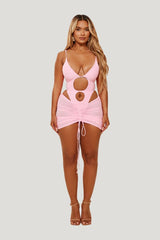 Mesh Ruched Coverup Skirt in Baby — model front