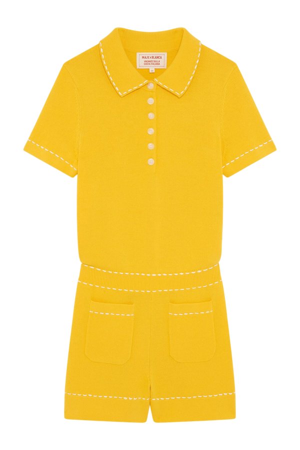 Knit playsuit with polo collar — packshot