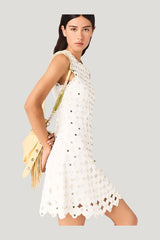 Mirrored crochet dress — model side