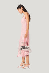 Rhinestone crochet midi dress — model side