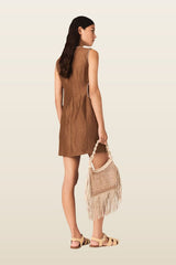 Short linen-blend dress — model back