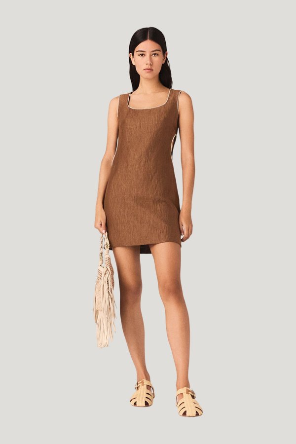 Short linen-blend dress — model front