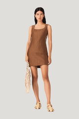 Short linen-blend dress — model front