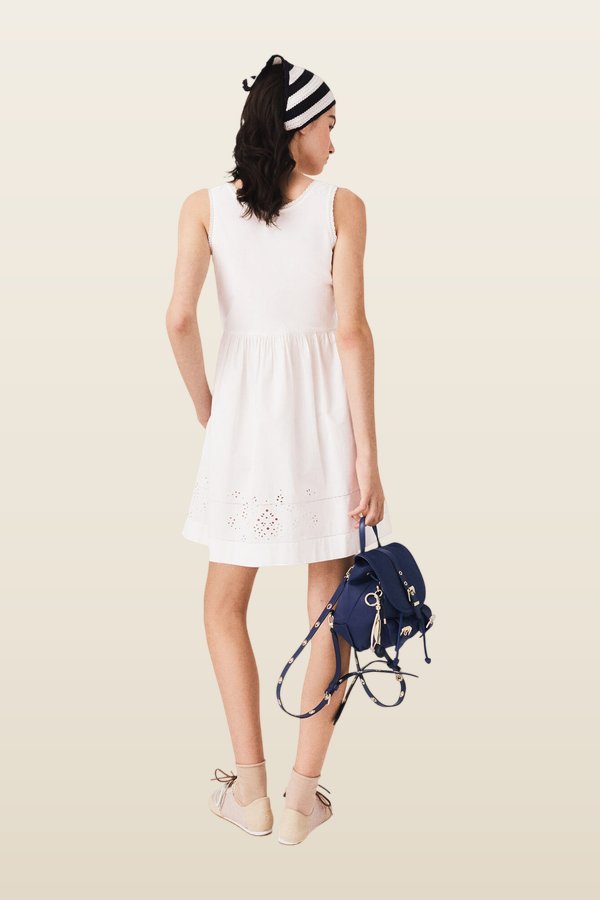 Short dress with lace trim — model back