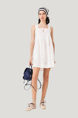 Short dress with lace trim — model front