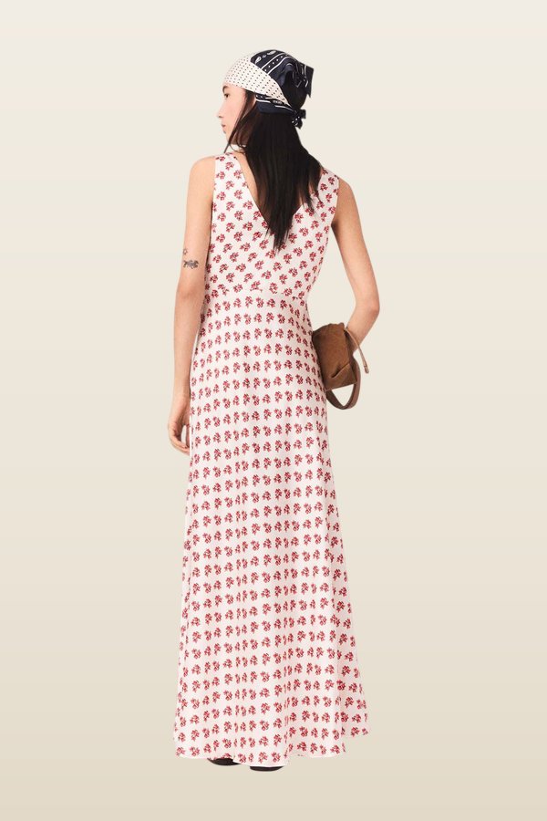 Patterned silk dress — model back
