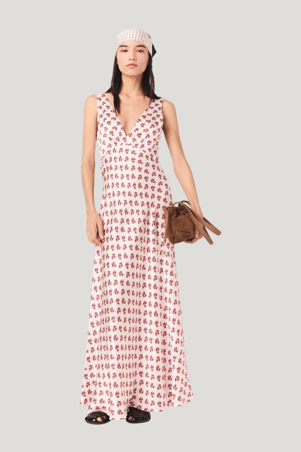 Patterned silk dress — model front