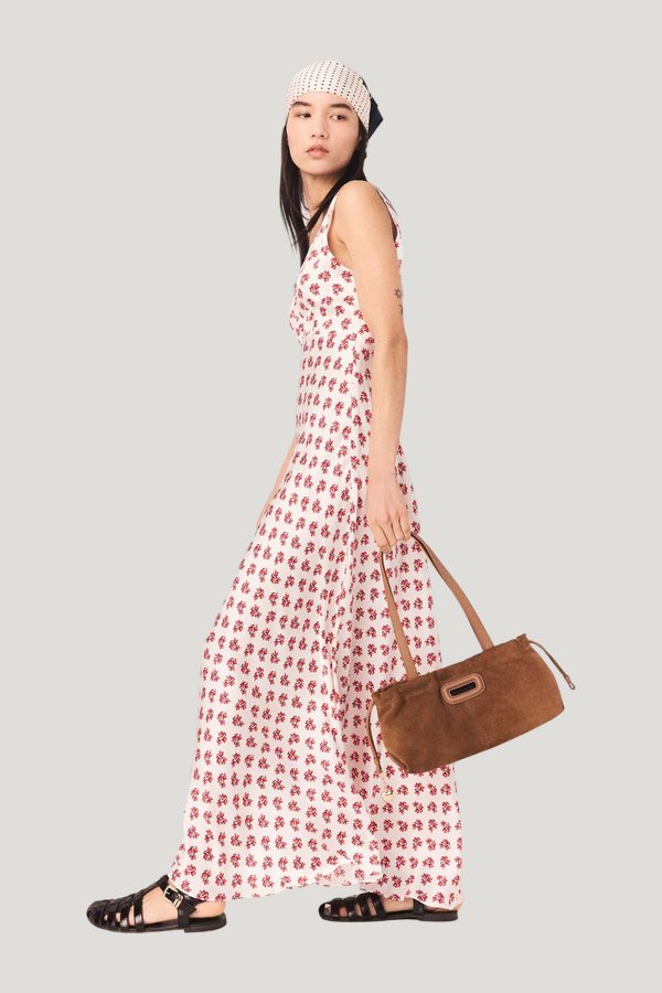 Patterned silk dress — model side