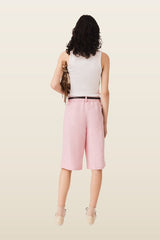 Pleated linen blend Bermuda shorts — model back