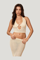 Miami Top - Ivory Shiny Knit — model side