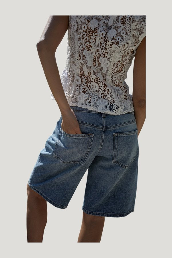 Mid Waist Loose Denim Shorts — extra