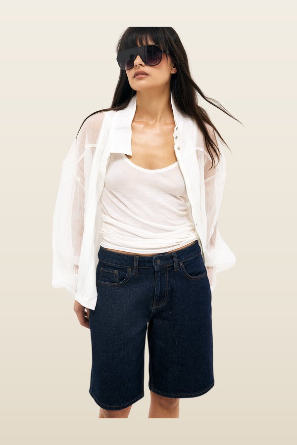 Mid Waist Loose Denim Shorts — model back