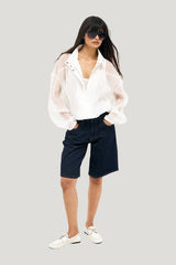 Mid Waist Loose Denim Shorts — model front