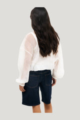 Mid Waist Loose Denim Shorts — model side