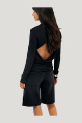 Mid Waist Loose Denim Shorts — model front