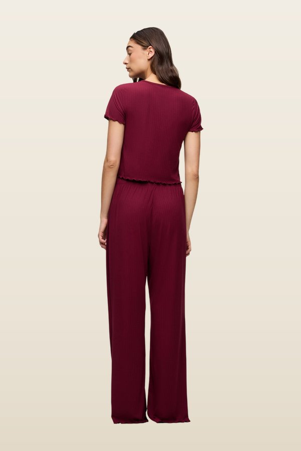 Mini Rib Pajama Set | Ruby — model back