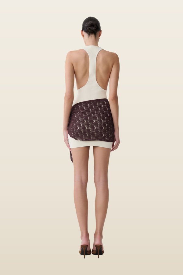 Mollie Mini Dress With Crochet Overlay — model back