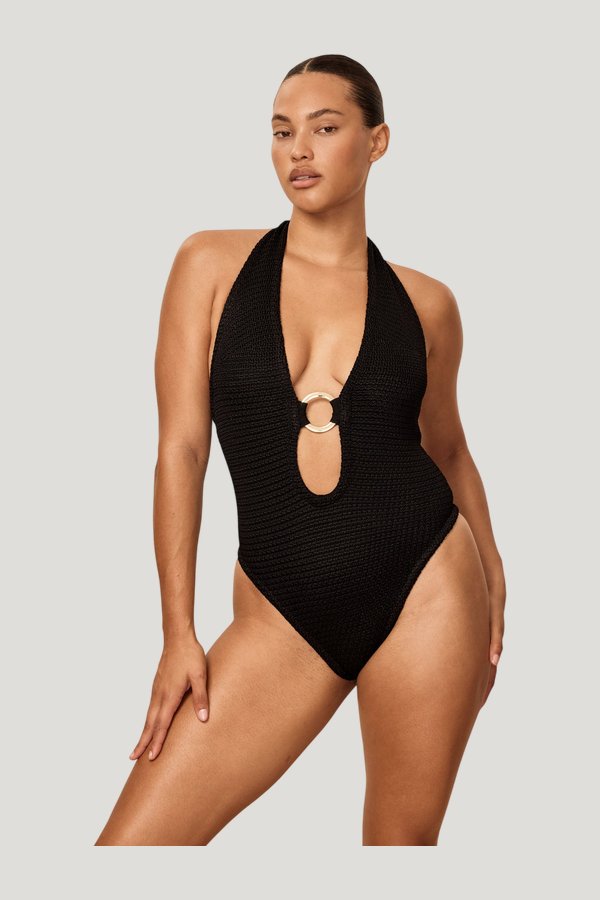 Montego Bodysuit - Black Treble Knit — model front