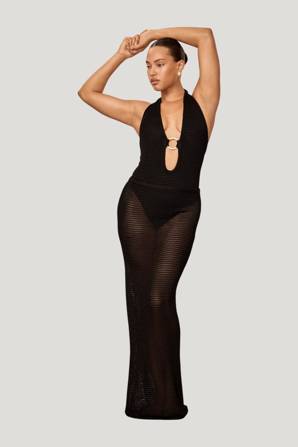 Montego Bodysuit - Black Treble Knit — model side