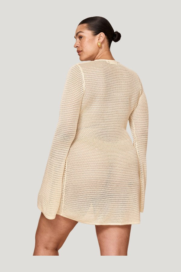 Montego Mini Dress - Ivory Treble Knit — model side