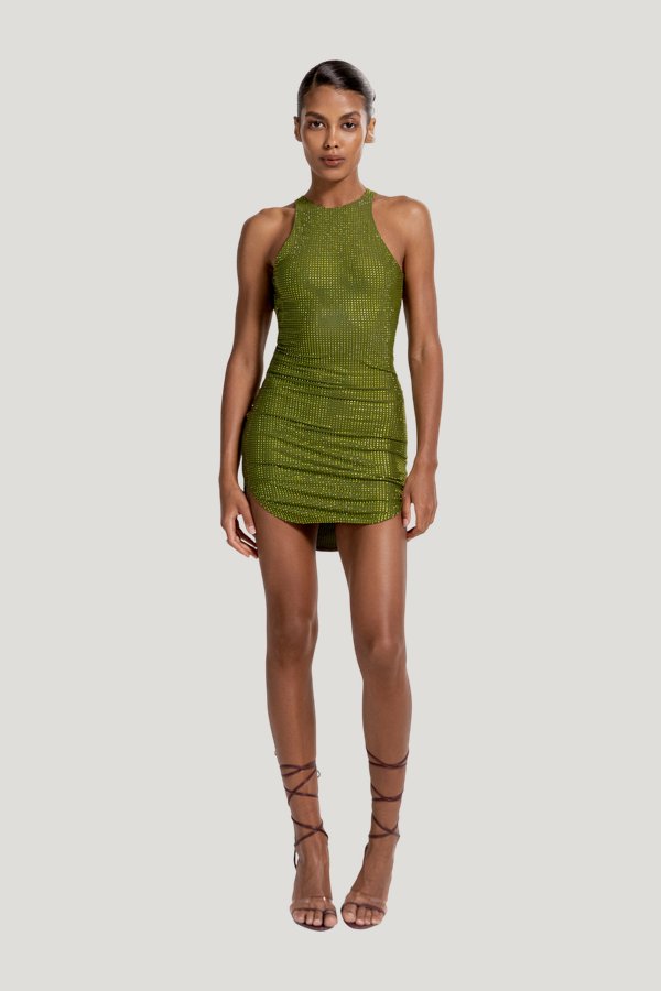 Munekita dress in Peridot Glow — model front
