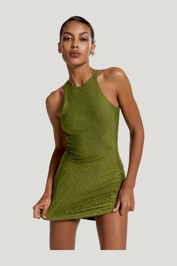 Munekita dress in Peridot Glow — model side